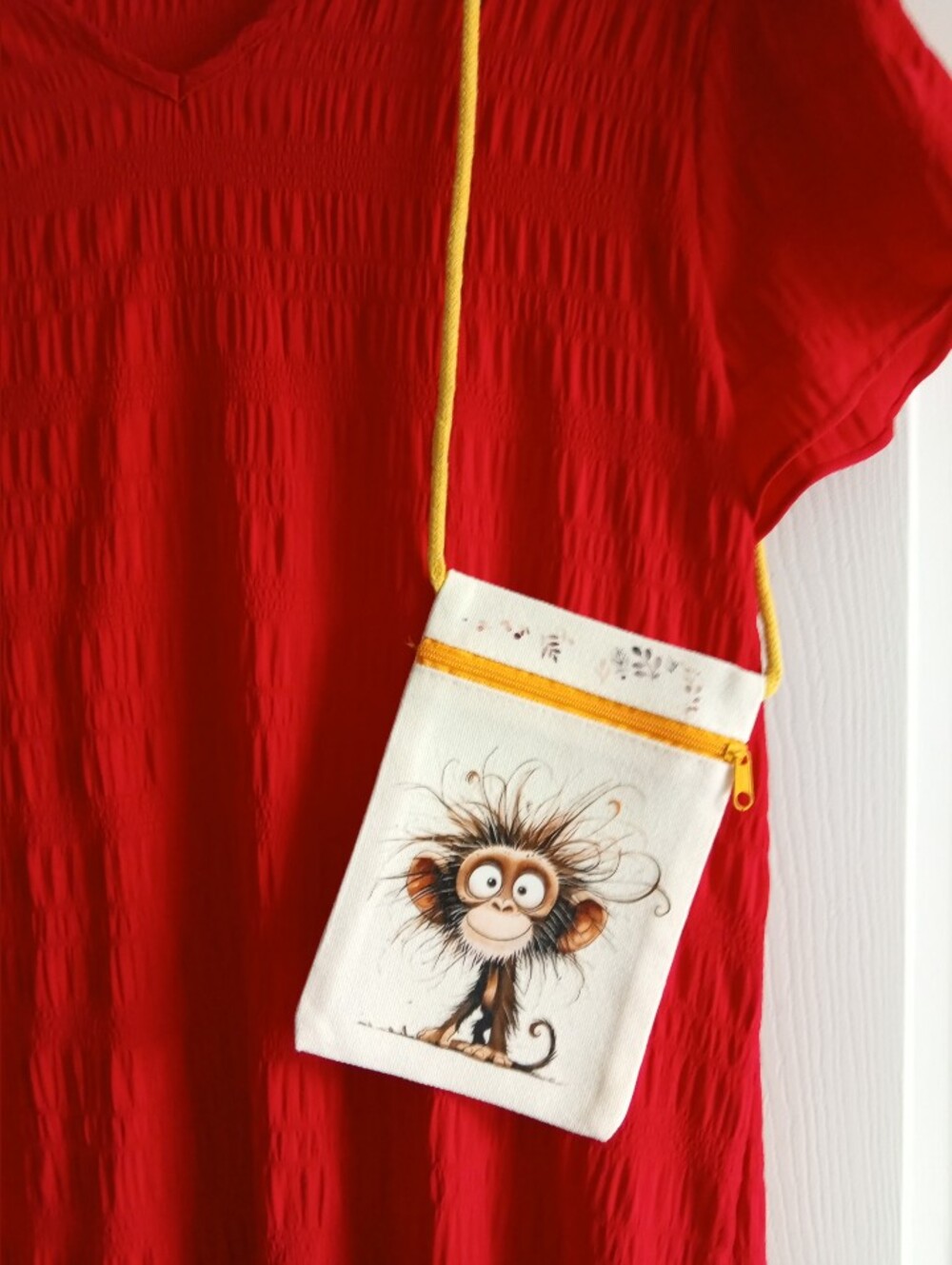 Cute Monkey Crossbody Bag in Cream and Yellow